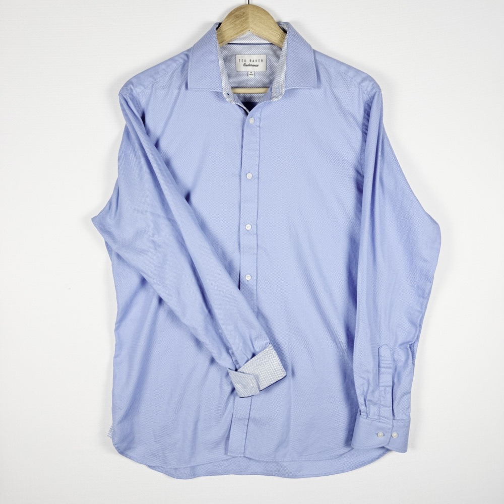 Ted Baker Endurance‎ Dress Shirt Light Blue Micro Texture Cotton Flip Cuff 16
